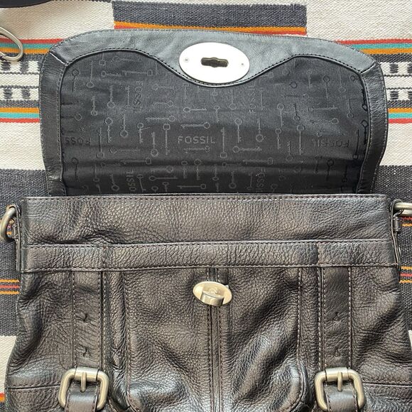 Y2K Fossil Black Leather Maddox Top Handle Crossbody Satchel Purse Handbag. - Picture 8 of 16